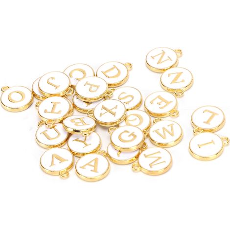 26Pcs Letter Pendant White Dripping Oil Alloy Small Decorative Listing Bracelet Accessories (1/5)
