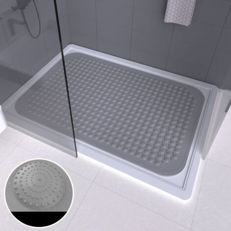Alfombra de baño antideslizante cuadrada de 80×80 cm, color gris oscuro, modelo masaje, alfombra de ducha para baño y aseo (1/4)
