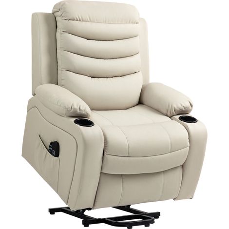 Elektrischer Relaxsessel mit Aufstehhilfe, Massagefunktion, Heizfunktion, USB-Anschluss und cremefarbener Oberfläche