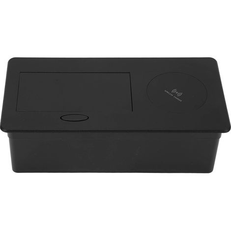 Prise de bureau encastrée avec recharge sans fil, double multiprise européenne, sans câblage, prise noire, 250 V CA (1/5)