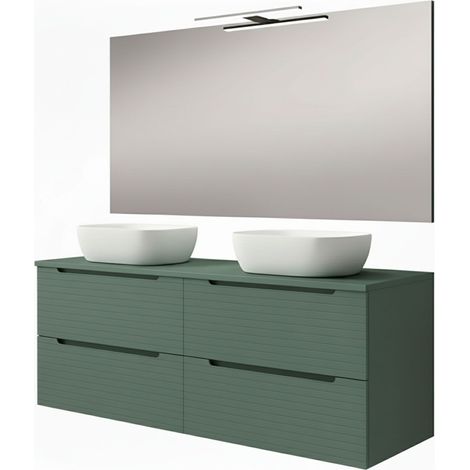 Kibath Mueble de baño con Lavabo, Espejo y Aplique LED BOREAL 120x45 cm acabado Verde Lago mate 2 cajones suspendido