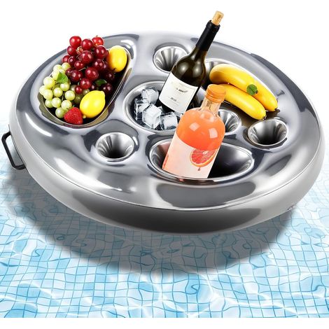 2-in-1 aufblasbarer, schwimmender Getränkehalter – aufblasbarer Getränkehalter mit 8 Löchern für sommerliche Poolpartys und schwimmende Bar (1/5)
