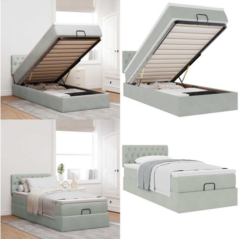 vidaXL Ottoman-Bett mit Matratze Hellgrau 80x200 cm Samt (1/5)