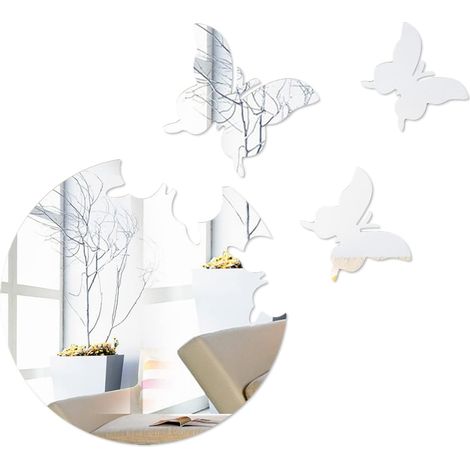 Pegatinas de espejo de mariposa redondas autoadhesivas 3D para pared, extraíbles, de acrílico, para decoración de hogar, boda, sala de estar, dormitorio, 27,6 x 30 cm