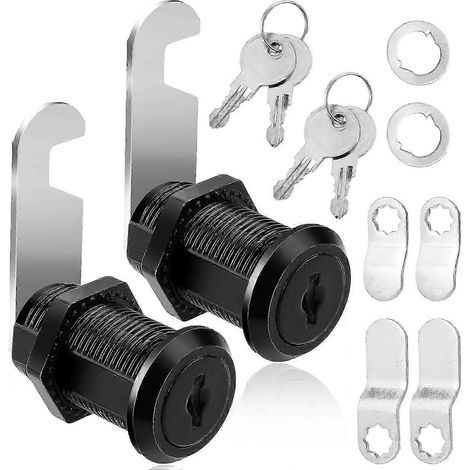 Lot de 2 serrures à came noires pour boîte aux lettres et armoire, avec 4 clés, pour boîtes aux lettres de 3,8 cm (1-1/2 pouce) et différents types de plaques de verrouillage. (1/5)