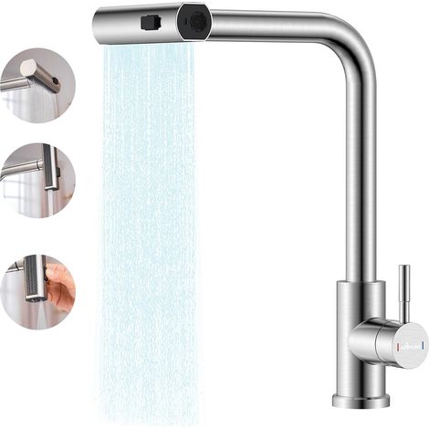 Robinet de cuisine Vattenfall, mitigeur avec douchette extensible, mitigeur d'évier pivotant à 360°, mitigeur d'évier arqué (1/4)
