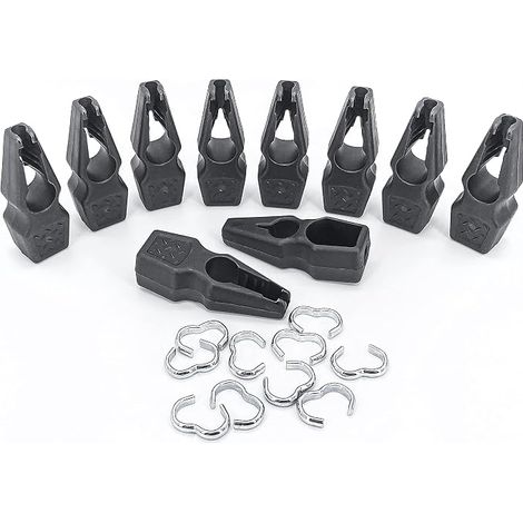 Pack of 10 Hook Fasteners + Ring Fasteners for 8mm Hooks/Quick Clips for Elastic Straps and Bungee Cords, Awnings, Tarpaulins, Pools, Camping, Gardening (1/5)