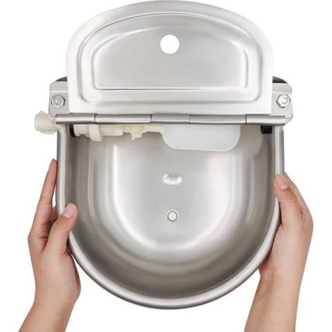 Abreuvoir à eau en acier inoxydable avec bouchon de vidange et valve à flotteur réglable pour cheval, chien, bétail, ABREUVOIR (1/5)