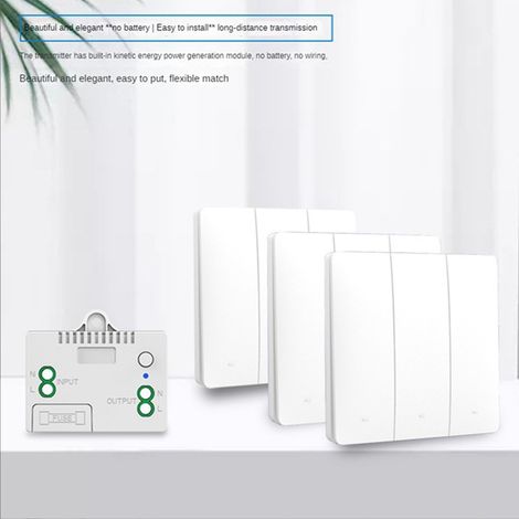 1 unit. Color: White. Material: Plastic. Automatic wall light with wireless switch and remote control. Battery-free operation. (1/5)