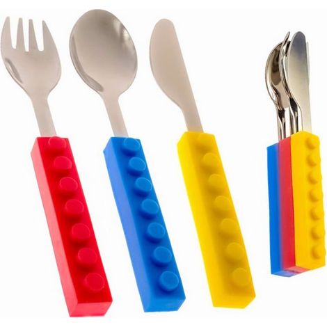 Ensemble de 3 couverts pour enfants à emboîtement - Ensemble de fourchettes et cuillères pour tout-petits avec couteau pour (1/2)