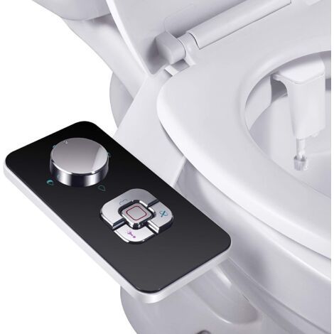 Pulvérisateur Bidet non électrique avec double buses rétractables autonettoyantes - Nettoyage avant et arrière - Bouton poussoir réglable pour eau froid,noir (1/5)