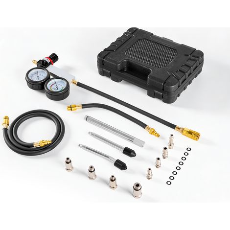 Mophorn Kit de Test de Compression pour Moteurs, Compressiomètre Plage 0-6,9 Bars, Outil pour Vérification de Pression et Test de Fuite Auto Moto, Ensemble de Diagnostic de Cylindre avec Coffret