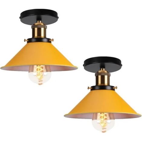 U-DO LOT DE 2 Plafonnier Cage en Fer Jaune Foncé E27 22CM Lampe de Plafonde Luminaire Vintage Lustre Intérieur Industriel (1/4)