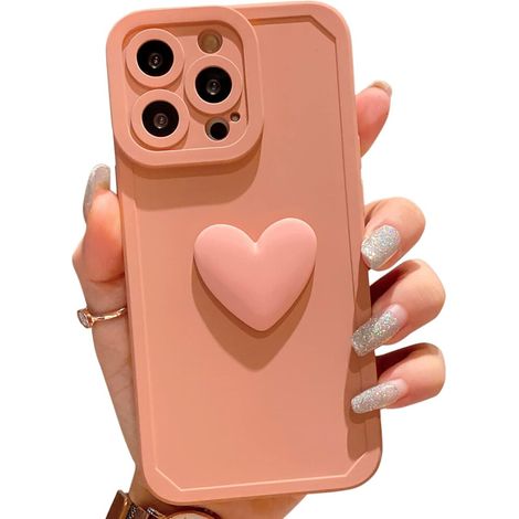 Custodia protettiva 3D a forma di cuore per iPhone 12 Pro Max da 6,7 pollici, resistente alle impronte digitali, morbida al tatto, elegante colore rosa. (1/2)