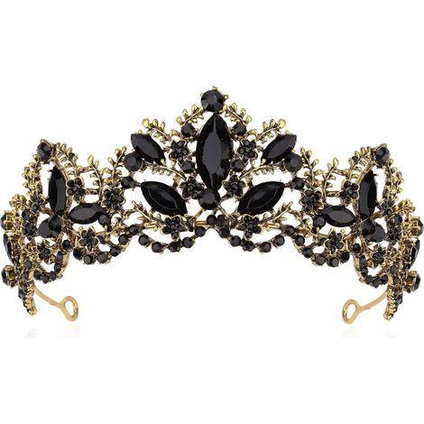 Couronne - Couronne De Fête En Alliage Doré Avec Strass Noirs - Pour Mariage Fête D'Anniversaire Carnaval Halloween - 1 Pièce (1/5)