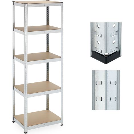 Relaxdays Scaffale in Acciaio Zincato, 180x60x45 cm, 5 Ripiani ad Alta Portata 500 kg, per Garage e Cantina, Argentato