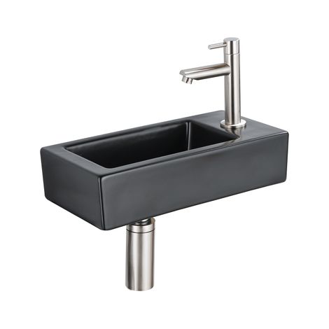 FugaFlow Efficiente Pietra Ensemble de fontaine - 37,5x18,5x9cm - céramique - trou de robinet à droite - robinet de fontaine en inox brossé - bouchon (1/5)