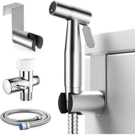 1 kit de nettoyage de toilettes bidet portable, tuyau tressé 1,5 m, buse acier inoxydable, vanne T, pour réservoirs standard (1/5)
