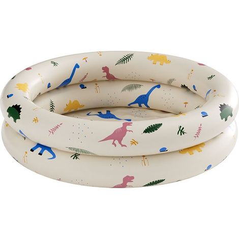 Piscine gonflable rétro pour bébé – Piscine familiale à parois épaisses (motif dinosaure beige, 90 x 20 cm) (1/4)