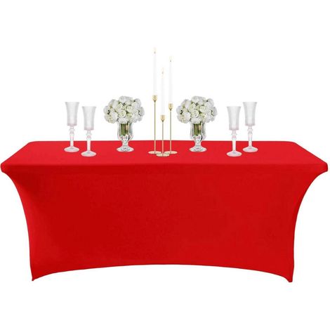 Elastische Tischdecke 6 Fuß Rot Abwaschbar Wasserabweisend für Partys & Events