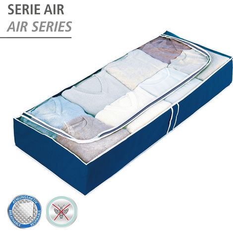 Arrangement sous lit WENKO housse Air bleu 4 pièces 105x15 cm housse de rangement vêtements sac de rangement sous vide boîte de rangement sous lit protection contre la poussière rangement saisonnier (1/2)