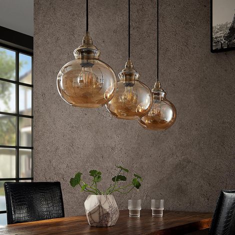 [NEUWERTIG] B-Ware Lindby Tymoni Glas-Pendelleuchte Hängeleuchte Deckenlampe Lampe amber 3-flam74 (1/2)