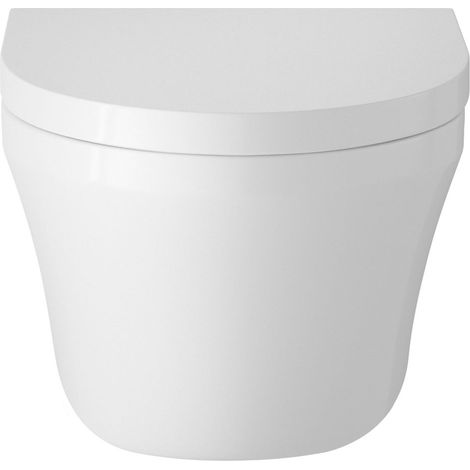 Balterley Hopwas Round Wall Hung Ceramic Toilet Pan with Soft Close Seat, 400mm - White (1/4)