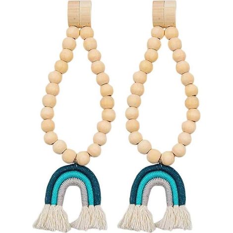 2 embrasses de rideaux en perles, guirlandes de perles arc-en-ciel, pompons en bois, cordon de perles, supports de rideaux de style ferme pour draperie C (1/5)