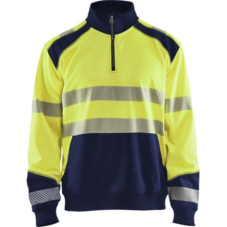 Felpa da lavoro con colletto da camionista alta visibilità 3556 - Giallo fluorescente/Marine 4XL