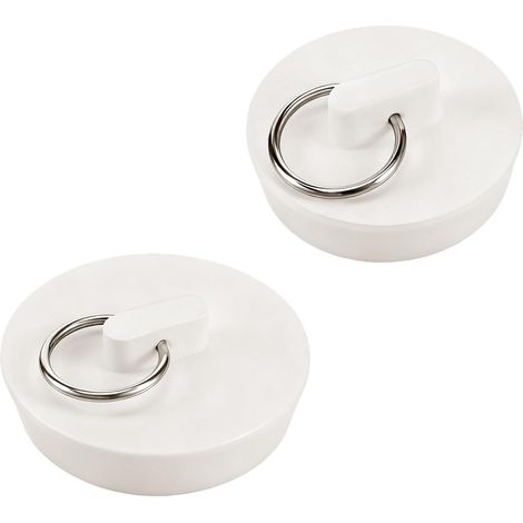 2 Pack Rubber Bath Plug, Universal 1-3/4"(41.8-47.5 mm) and 1-3/8" (34.5-40 mm) White Bathroom Sink Drain Tub Stoppers with Hanging Ring for Bathtub, Kitchen, Bathroom, Laundry Shower Drain (1/5)