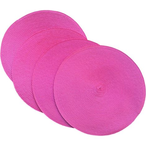 Lot de 4 sets de table ronds en plastique tissé de 38 cm, élégants et pratiques, rose rouge'Rose Rouge'Rose Rouge'- (1/3)