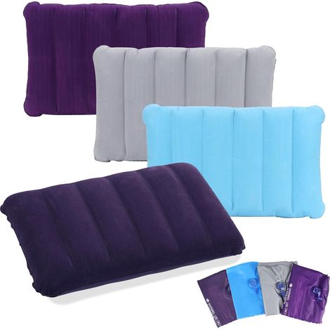 Oreiller gonflable, lot de 4, oreiller de voyage pour le camping, oreiller d'air, oreiller de tête, velours, oreiller de voyage confortable pour la voiture, le camping et les voyages, fabriqué en mati (1/5)