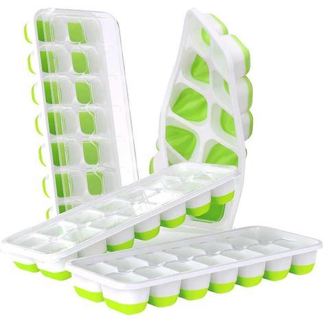 Bac à glaçons avec couvercle, lot de 4 - Bac à glaçons en silicone pour 56 glaçons, démoulage facile, empilable et réutilisable (1/5)