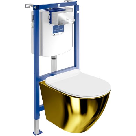 VILLEROY&BOCH WC Set mit Vorwandelement, Wand-WC und Spülknopf