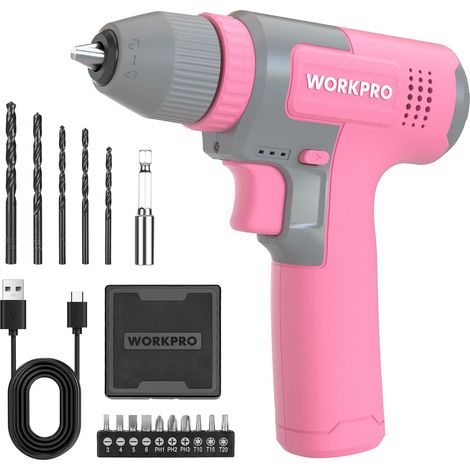 Kit Perceuse Visseuse Sans Fil 8V Rose, 12Nm, 2000mAh (1/5)