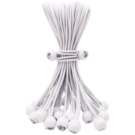 (blanc)Lot de 25 tendeurs élastiques avec boule, 25,4 cm, accessoires de tente d'extérieur robustes pour bâche de camping, auvent et fixations (1/5)