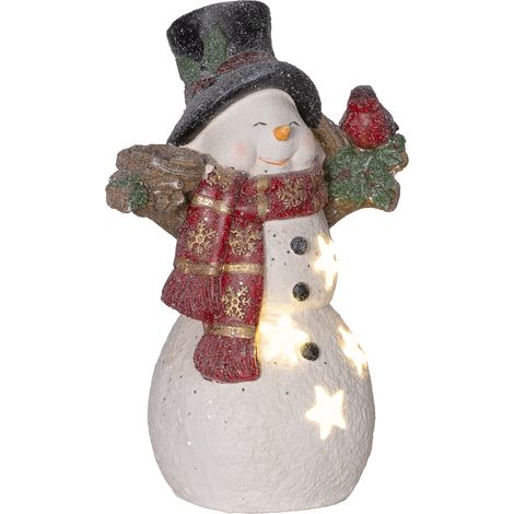 Décoration de Noël, bonhomme de neige avec oiseau, 4 LED blanc chaud, fonctionne sur piles, 25 x 15,5 x 38 cm (1/5)