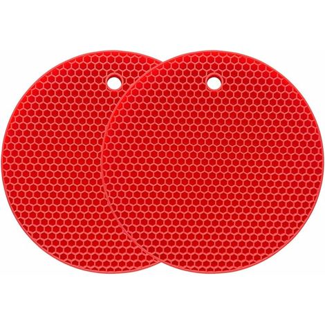 DEESSE SHOP - Tapis de séchage multi-usages en silicone, support de pot, imperméable, (lot de 2) antidérapant, flexible, durable (rouge) (1/5)