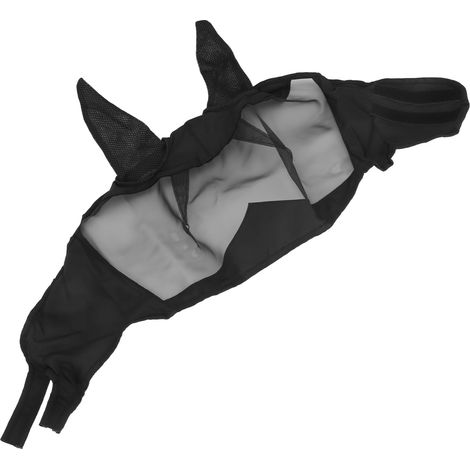 Masque anti-mouches en maille fine respirante pour cheval, protège des morsures, avec oreilles et nez long, noir, taille S (1/5)