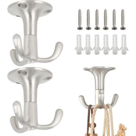 2 Pièces Crochet Pivotant Durables, avce 3 Crochets de Plafond de Balcon, Crochets Muraux Rotatif, Adaptés pour Accrocher Paniers, Plantes, Carillons, Cages à Oiseaux et des Objets, Brossé (1/5)