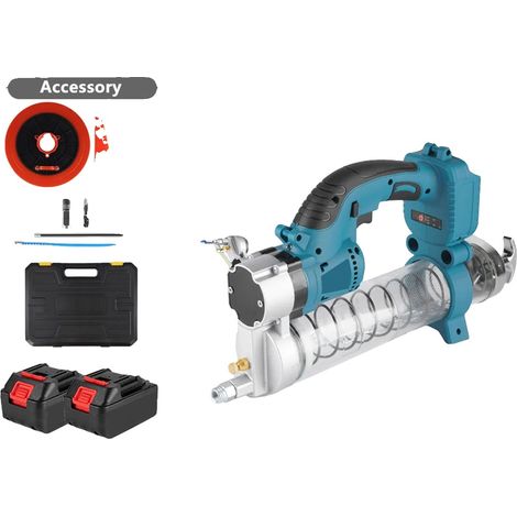 Pistolet à graisse électrique, fonctionnement sans fil, sortie haute pression, 2 Batteries, UE (1/2)