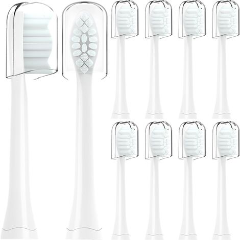 Pack of 10 Compatible with My Variations Electric Toothbrush Replacement Brush Heads for My Variations Electric Toothbrush with Protective Cover (White, Medium) (1/5)