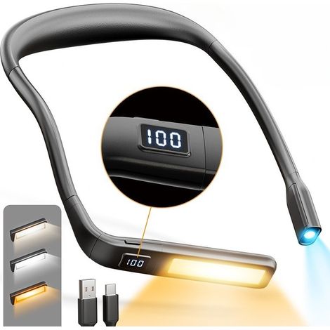 Eye-Protecting Multi-Functional Neck-Worn Reading Light - Features an adjustable, flexible rotating lamp tube, intelligent battery indicator, three light colours, and three brightness settings (1/5)