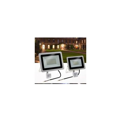 Lot de 1 Projecteur LED extérieur 10W avec détecteur de mouvement 3000K Projecteur LED extérieur, IP66 avec lampe de sécurité à détecteur de mouvement, éclairage LED extérieur-coquille blanche