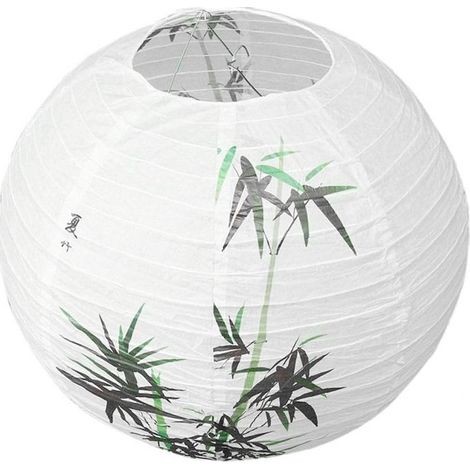 Lanterne En Papier - 30 Cm - Motif Bambou - Blanc Et Vert - Pour Décoration Intérieure - 1 Pièce