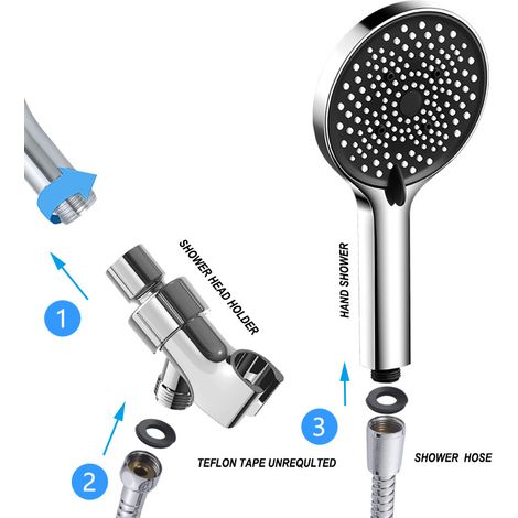 Set doccia americano a 6 funzioni, doccia da bagno galvanica, doccetta portatile + supporto + tubo flessibile (1/5)