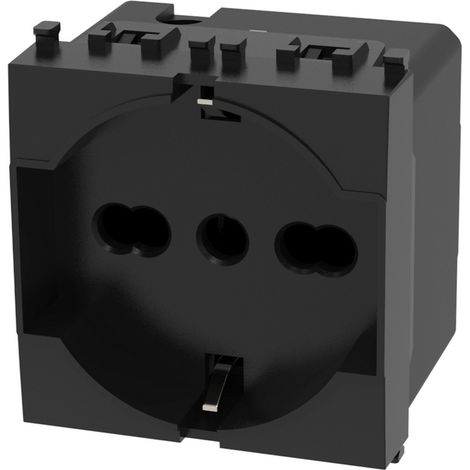 Presa Schuko bipasso 16A nera compatibile anche con Vimar Plana