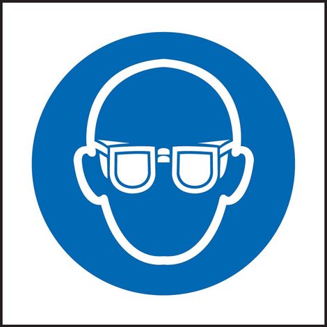 Panneau obligation, avec pictogramme : Lunettes de sécurité obligatoires , Auto-adhésif, en Vinyle ( Prix pour Paquet de 5 )
