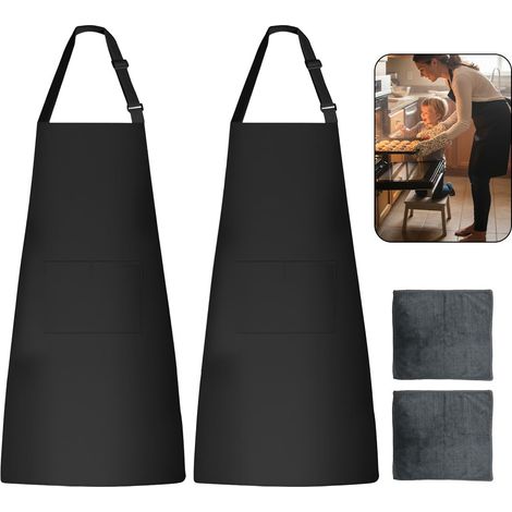 2 Pack Cuisine Homme Tablier Cuisine de Femme, Etanche Réglable Tabliers, Pour Cuisiner Peinture Barbecue Café Pâtisserie Jardinage Travaux Ménagers, Avec 2x Poches et 2x Chiffon