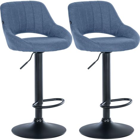 Lot de 2 tabourets de bar Milet en tissu Bleu Métal noir mat